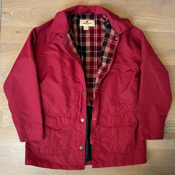 VTG Y2K Woolrich Nylon Field Chore Jacket Wool Lined Red Womens Size Medium - Picture 1 of 9